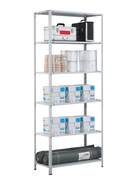 SB, Bolted-Rack MULTIplus85, 2.500 x 1.000 x 600, RAL 7035, 6 Shelves