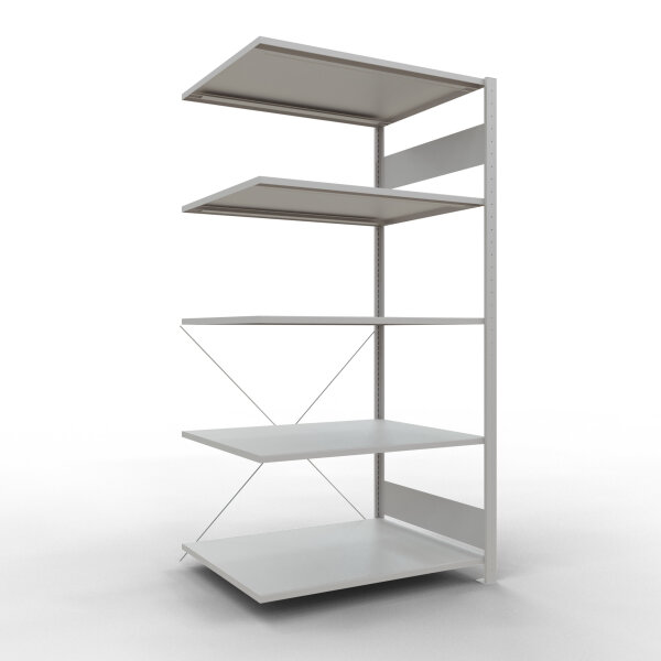 Stecksystem Anbauregal RAL 7035, 2000x1000x800 mm, 5 MultiPlus Boeden Typ 150 kg, mit Kreuzstrebe