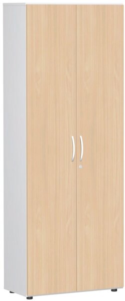 Flügeltürenschrank mit Standfüßen, inkl. Türdämpfer, abschließbar, 800x420x2160, Buche/Weiß
