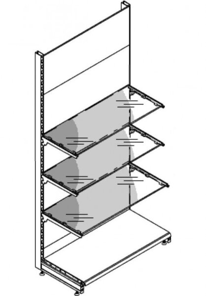 Wallshelf Basic with 3 glass shelves H220 T47 B100 cm jurawhite