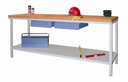 Werkbank 900x700x2000, 2 Hängeschubladen, 1 unterer Ablageboden