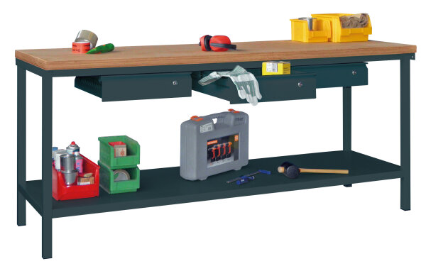 Werkbank 900x700x2000, 3 Hängeschubladen, 1 unterer Ablageboden
