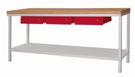 Werkbank 900x700x2000, 3 Hängeschubladen, 1 unterer Ablageboden