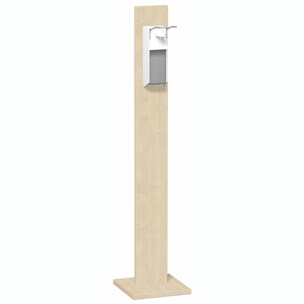 Hygienesäule, Desinfektionsmittelspender mit 1 Liter Tankvolumen zum Wiederbefüllen mit Ellbogenhebel, inkl. 1 Liter Desinfektionsmittel, 300x300x1400, Ahorn
