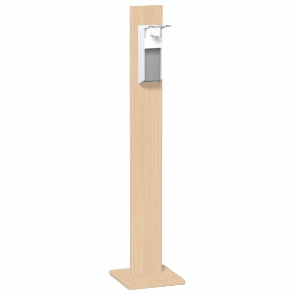 Hygienesäule, Desinfektionsmittelspender mit 1 Liter Tankvolumen zum Wiederbefüllen mit Ellbogenhebel, inkl. 1 Liter Desinfektionsmittel, 300x300x1400, Buche