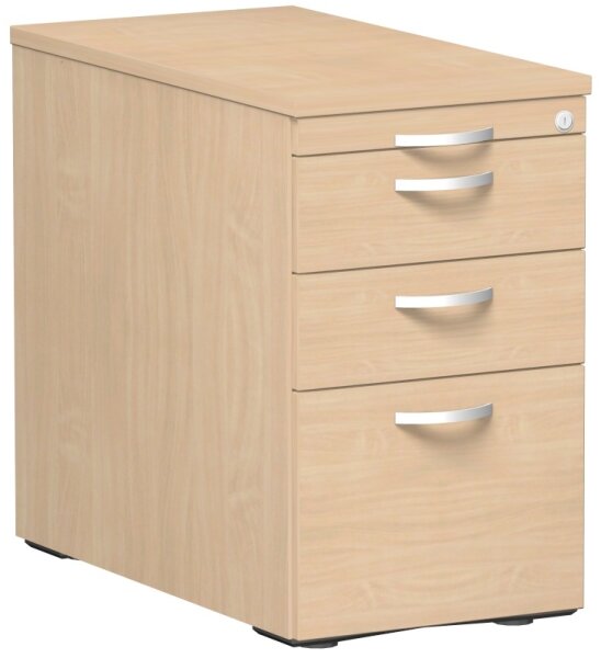 Standcontainer mit HÃ¤ngeregistratur und 2 Metall-SchubfÃ¤chern, mit Utensilienschubfach, Metall-RollschubfÃ¼hrung, Zentralverriegelung, 438x800x720, Buche/Buche/Buche
