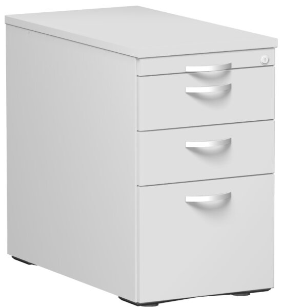 Standcontainer mit HÃ¤ngeregistratur und 2 Metall-SchubfÃ¤chern, mit Utensilienschubfach, Metall-RollschubfÃ¼hrung, Zentralverriegelung, 438x800x720, Lichtgrau/Lichtgrau/Lichtgrau