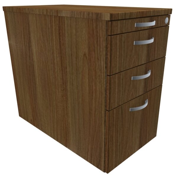 Standcontainer mit Hängeregistratur und 2 Metall-Schubfächern, mit Utensilienschubfach, Metall-Rollschubführung, Zentralverriegelung, 438x800x720, Nussbaum/Nussbaum/Nussbaum