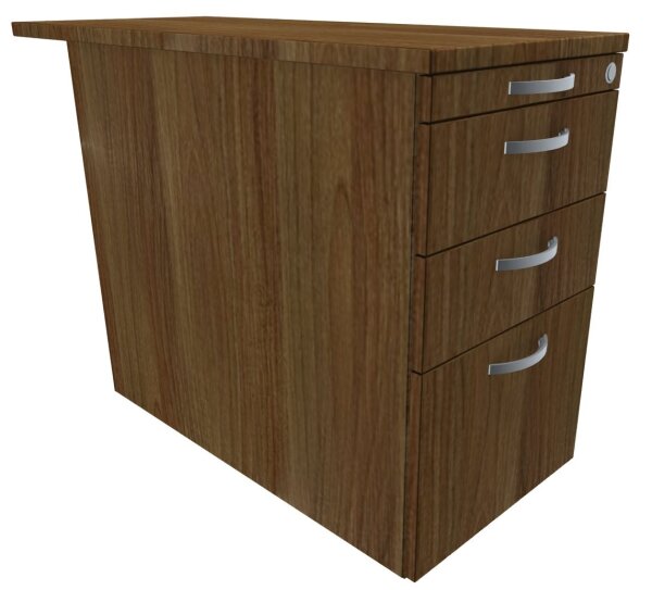 Standcontainer mit Hängeregistratur und 2 Metall-Schubfächern und 1000 mm Abdeckplatte, Utensilienschubfach, Metall-Rollschubführung, Zentralverriegelung, 438x1000x720, Nussbaum/Nussbaum/Nussbaum