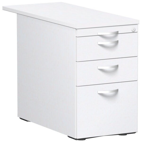 Standcontainer mit Hängeregistratur und 2 Metall-Schubfächern und 1000 mm Abdeckplatte, Utensilienschubfach, Metall-Rollschubführung, Zentralverriegelung, 438x1000x720, Weiß/Weiß/Weiß