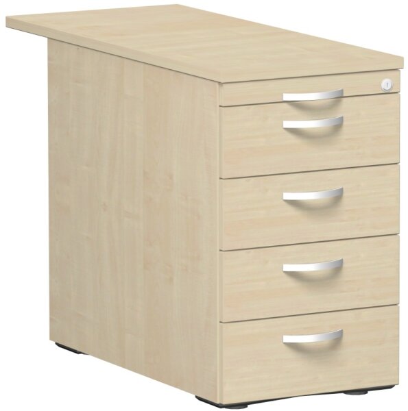 Standcontainer mit 4 Metall-SchubfÃ¤chern und 1000 mm Abdeckplatte, Utensilienschubfach, Metall-RollschubfÃ¼hrung, Zentralverriegelung, 438x1000x720, Ahorn/Ahorn/Ahorn
