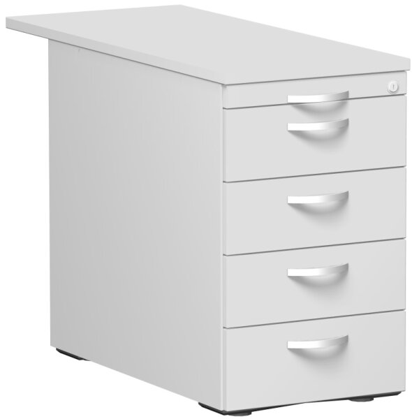 Standcontainer mit 4 Metall-Schubfächern und 1000 mm Abdeckplatte, Utensilienschubfach, Metall-Rollschubführung, Zentralverriegelung, 438x1000x720, Lichtgrau/Lichtgrau/Lichtgrau