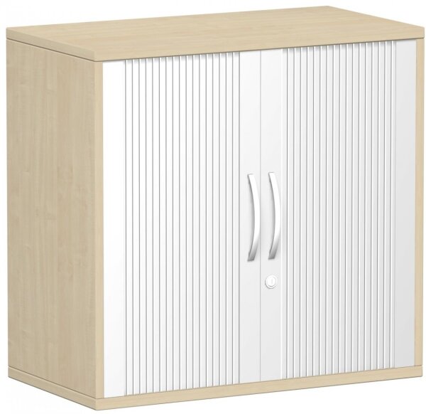 Querrollladenschrank Oberboden 25 mm, mit Standfüßen, abschließbar, 800x425x798, Silber/Ahorn