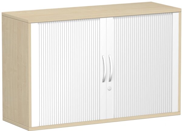 Anstell-Querrollladenschrank Oberboden 25 mm, mit StellfÃ¼ÃŸen, abschlieÃŸbar, 1200x425x720, Silber/Ahorn