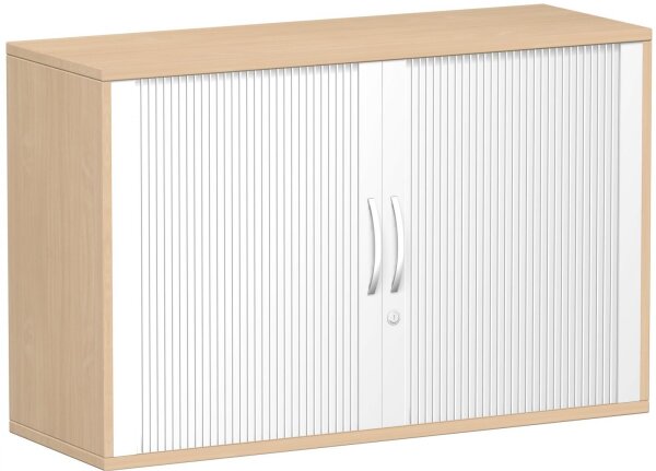 Anstell-Querrollladenschrank Oberboden 25 mm, mit Stellfüßen, abschließbar, 1200x425x720, Silber/Buche