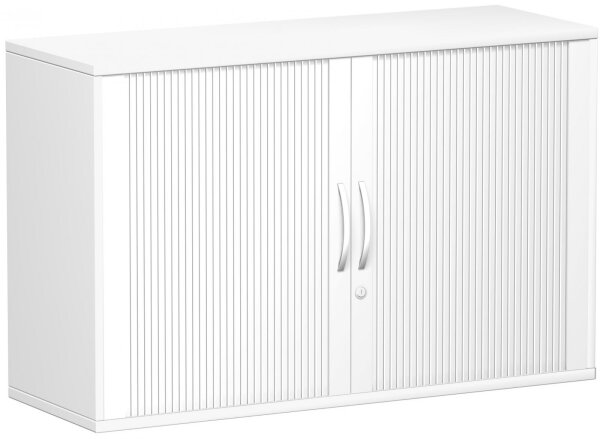 Querrollladenschrank Oberboden 25 mm, mit Standfüßen, abschließbar, 1200x425x798, Silber/Weiß