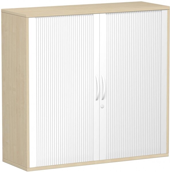 Querrollladenschrank Oberboden 25 mm, mit StandfÃ¼ÃŸen, abschlieÃŸbar, 1200x425x1182, Silber/Ahorn