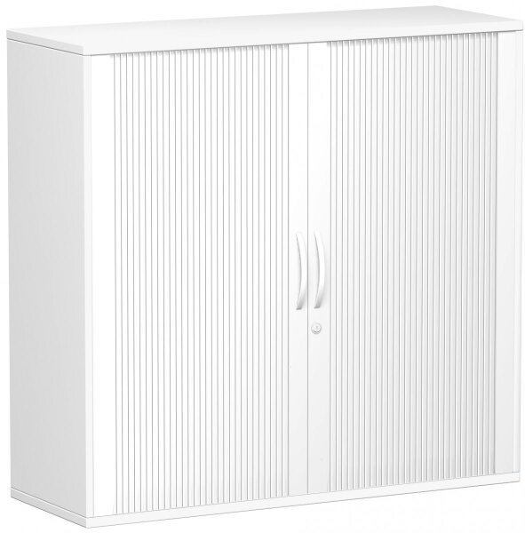 Querrollladenschrank Oberboden 25 mm, mit Standfüßen, abschließbar, 1200x425x1182, Silber/Weiß
