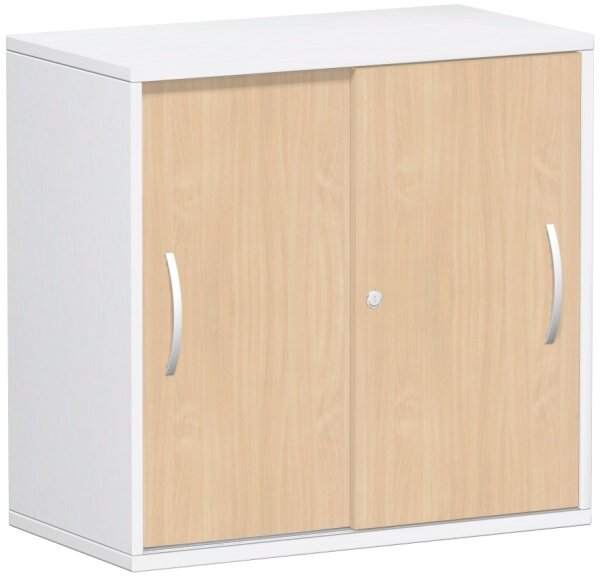 SchiebetÃ¼renschrank Oberboden 25 mm, mit StandfÃ¼ÃŸen, abschlieÃŸbar, 800x425x798, Buche/WeiÃŸ