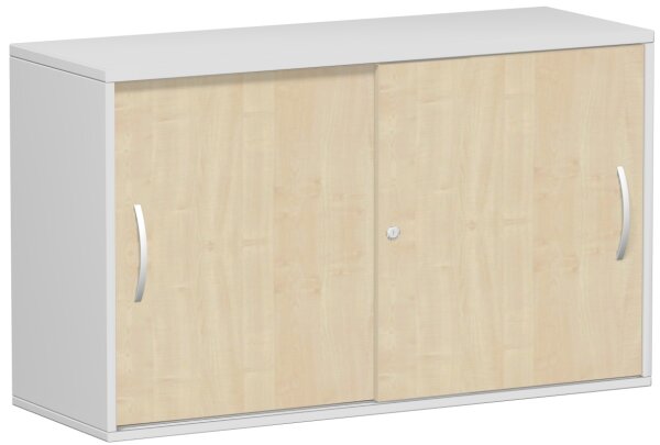 Anstell-SchiebetÃ¼renschrank Oberboden 25 mm, mit StellfÃ¼ÃŸen, abschlieÃŸbar, 1200x425x720, Ahorn/Lichtgrau