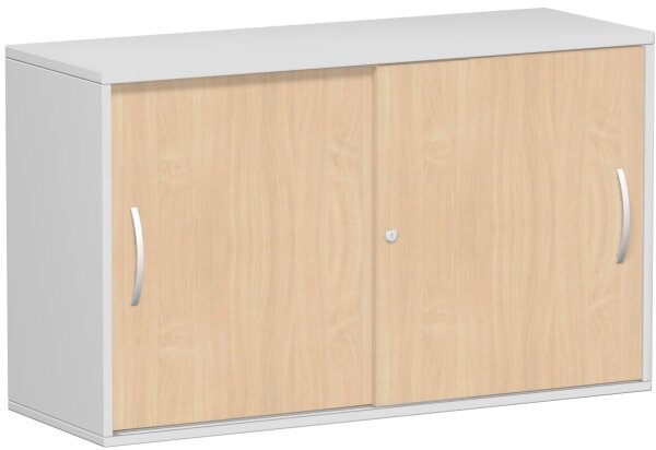 Anstell-Schiebetürenschrank Oberboden 25 mm, mit Stellfüßen, abschließbar, 1200x425x720, Buche/Lichtgrau