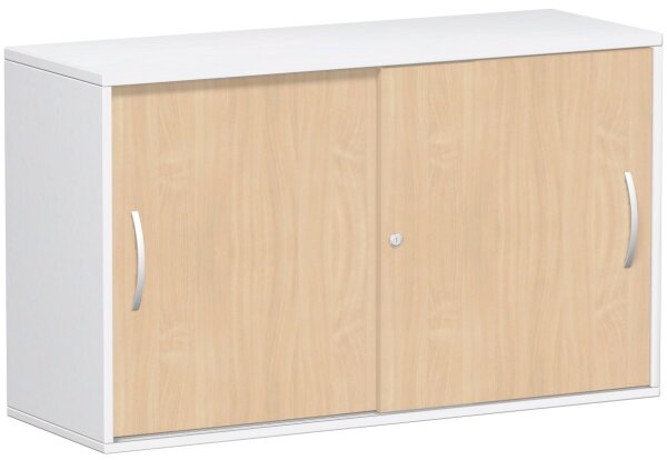 Anstell-Schiebetürenschrank Oberboden 25 mm, mit Stellfüßen, abschließbar, 1200x425x720, Buche/Weiß