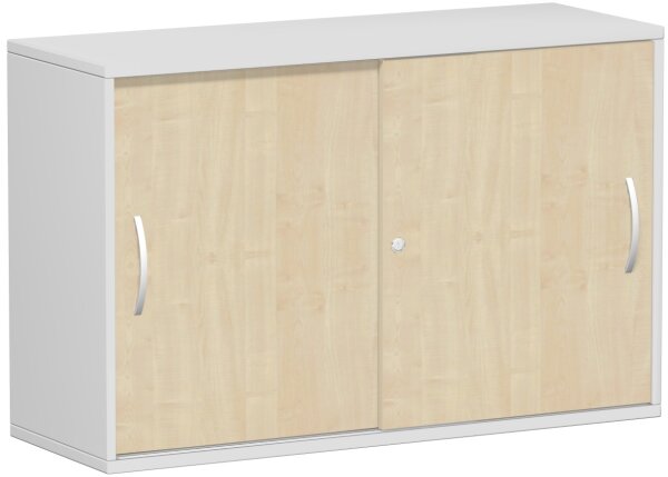SchiebetÃ¼renschrank Oberboden 25 mm, mit StandfÃ¼ÃŸen, abschlieÃŸbar, 1200x425x798, Ahorn/Lichtgrau