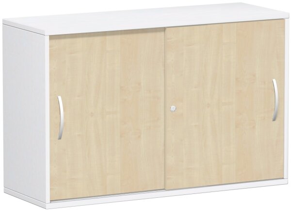SchiebetÃ¼renschrank Oberboden 25 mm, mit StandfÃ¼ÃŸen, abschlieÃŸbar, 1200x425x798, Ahorn/WeiÃŸ