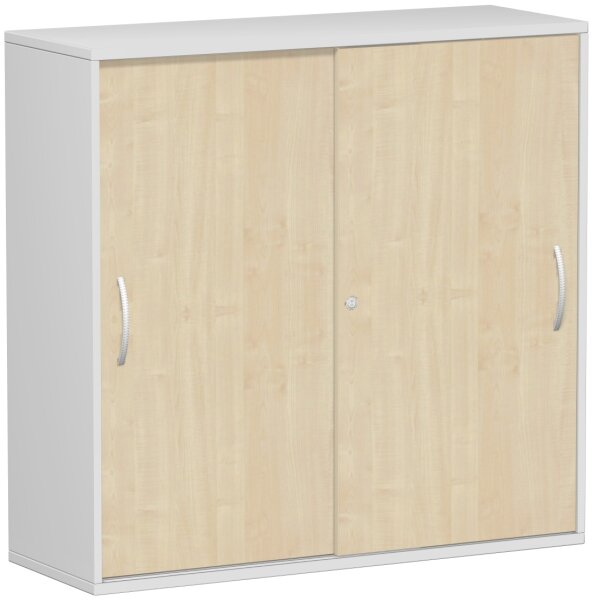 SchiebetÃ¼renschrank Oberboden 25 mm, mit StandfÃ¼ÃŸen, abschlieÃŸbar, 1200x425x1182, Ahorn/Lichtgrau