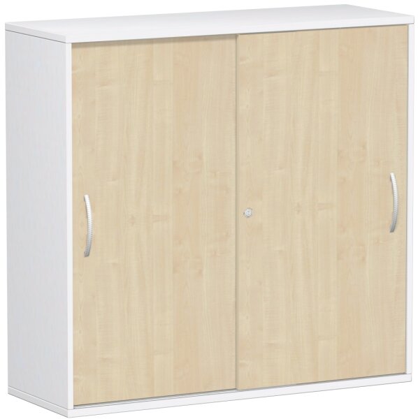 SchiebetÃ¼renschrank Oberboden 25 mm, mit StandfÃ¼ÃŸen, abschlieÃŸbar, 1200x425x1182, Ahorn/WeiÃŸ