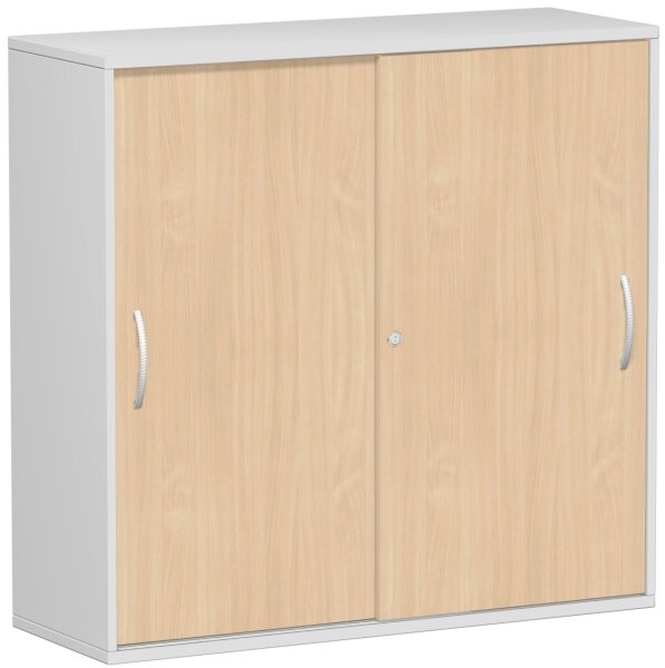 SchiebetÃ¼renschrank Oberboden 25 mm, mit StandfÃ¼ÃŸen, abschlieÃŸbar, 1200x425x1182, Buche/Lichtgrau