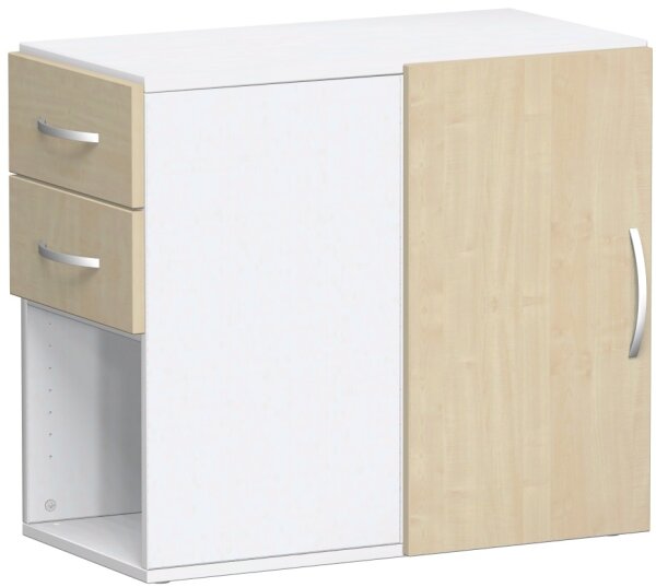 Anstell-Schrank mit Schubkästen, Drehtür mit Türdämpfer links oder rechts verwendbar, mit Stellfüßen, nicht abschließbar, 420x820x720, Ahorn/Weiß