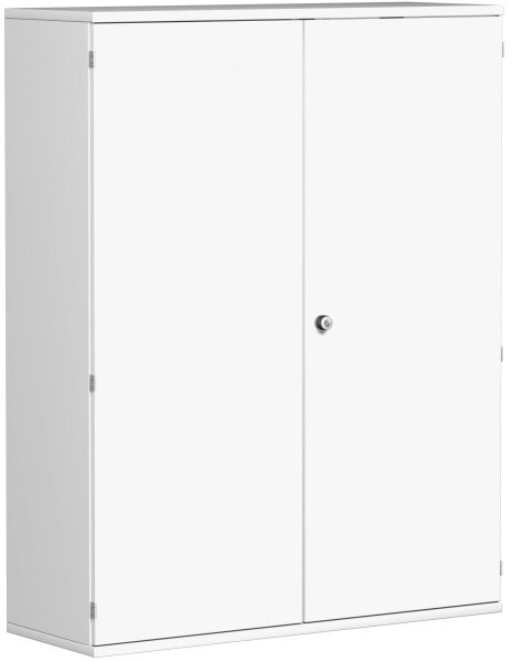 Garderobenschrank mit ausziehbarem Garderobenhalter, mit Mittelseite und 3 Dekor-Einlegeböden, abschließbar, 1200x425x1536, Weiß/Weiß