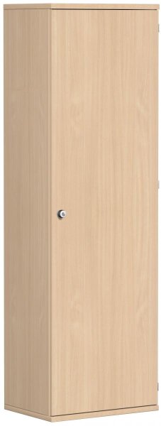 Garderobenschrank mit ausziehbarem Garderobenhalter, 1 Dekor-Einlegeboden, Schloss links, abschließbar, 600x425x1920, Buche/Buche