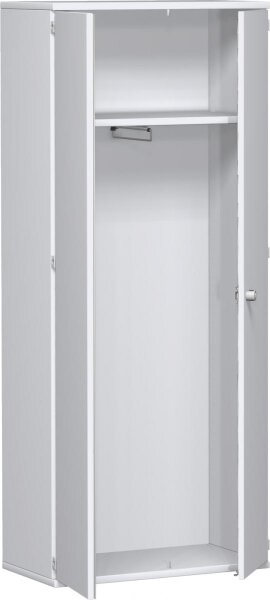 Garderobenschrank mit ausziehbarem Garderobenhalter, 1 Dekor-Einlegeboden, abschließbar, 800x425x1920, Weiß/Weiß