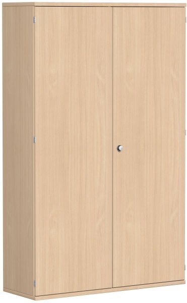 Garderobenschrank mit ausziehbarem Garderobenhalter, mit Mittelseite und 5 Dekor-Einlegeböden, abschließbar, 1200x425x1920, Buche/Buche