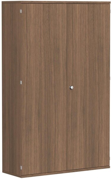 Garderobenschrank mit ausziehbarem Garderobenhalter, mit Mittelseite und 5 Dekor-Einlegeböden, abschließbar, 1200x425x1920, Nussbaum/Nussbaum