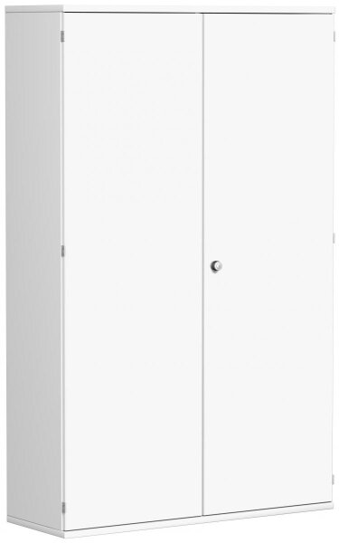 Garderobenschrank mit ausziehbarem Garderobenhalter, mit Mittelseite und 5 Dekor-Einlegeböden, abschließbar, 1200x425x1920, Weiß/Weiß