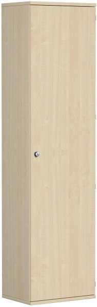 Garderobenschrank mit ausziehbarem Garderobenhalter, 2 Dekor-Einlegeböden, Schloss rechts, abschließbar, 600x425x2304, Ahorn/Ahorn