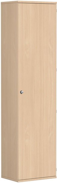 Garderobenschrank mit ausziehbarem Garderobenhalter, 2 Dekor-Einlegeböden, Schloss rechts, abschließbar, 600x425x2304, Buche/Buche