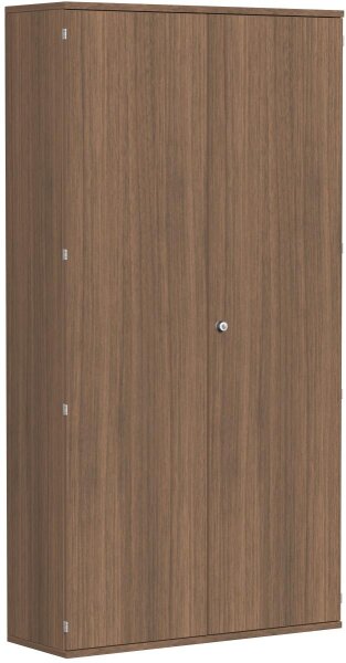 Garderobenschrank mit ausziehbarem Garderobenhalter, mit Mittelseite und 7 Dekor-Einlegeböden, abschließbar, 1200x425x2304, Nussbaum/Nussbaum