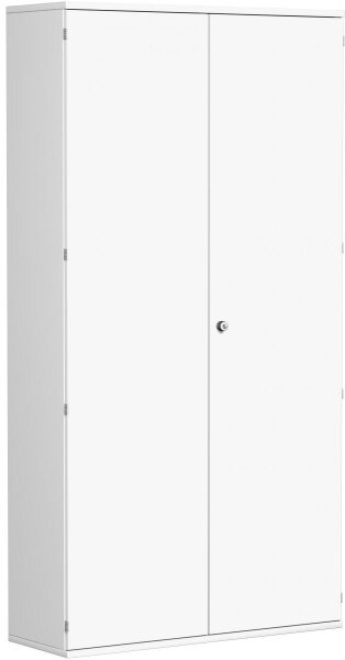 Garderobenschrank mit ausziehbarem Garderobenhalter, mit Mittelseite und 7 Dekor-Einlegeböden, abschließbar, 1200x425x2304, Weiß/Weiß