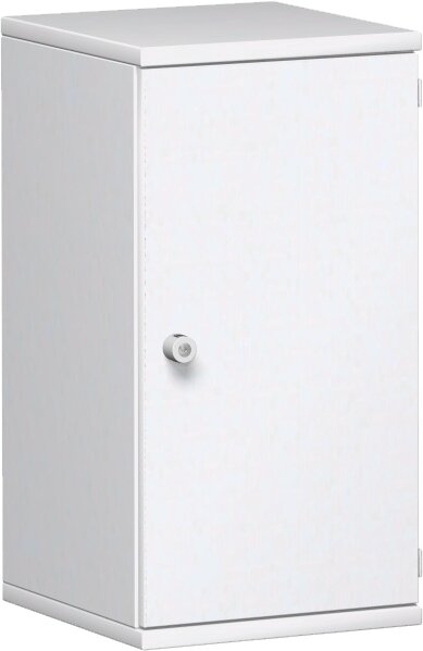 Flügeltürenschrank, 1 Dekor-Einlegeboden, abschließbar, Schloss links, 400x425x768, Weiß/Weiß