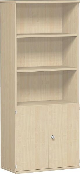Modulschrank 1. + 2. OH Holztüren, abschließbar, 3. - 5. OH Regal, 3 Dekor-Einlegeböden, 800x425x1920, Ahorn/Ahorn