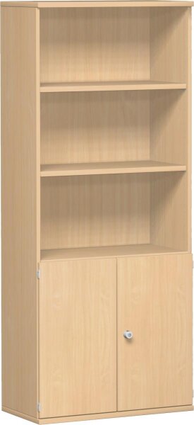 Modulschrank 1. + 2. OH Holztüren, abschließbar, 3. - 5. OH Regal, 3 Dekor-Einlegeböden, 800x425x1920, Buche/Buche