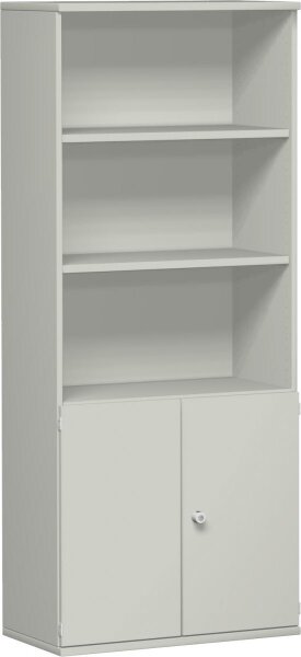 Modulschrank 1. + 2. OH Holztüren, abschließbar, 3. - 5. OH Regal, 3 Dekor-Einlegeböden, 800x425x1920, Lichtgrau/Lichtgrau