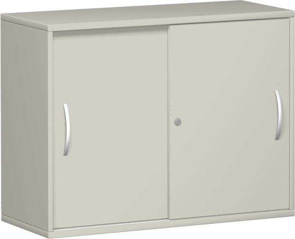 Anstell-Schiebetürenschrank mit Mittelseite, 2 Dekor-Einlegeböden, mit Stellfüßen, abschließbar, 1000x425x720, Lichtgrau/Lichtgrau