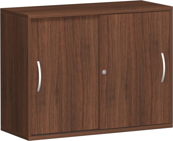 Anstell-Schiebetürenschrank mit Mittelseite, 2 Dekor-Einlegeböden, mit Stellfüßen, abschließbar, 1000x425x720, Nussbaum/Nussbaum