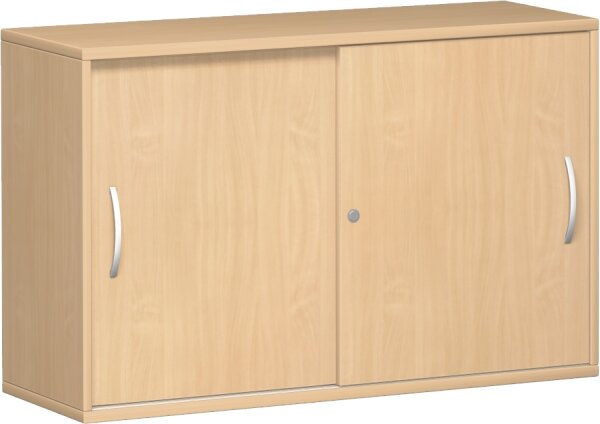 Anstell-Schiebetürenschrank mit Mittelseite, 2 Dekor-Einlegeböden, mit Stellfüßen, abschließbar, 1200x425x720, Buche/Buche