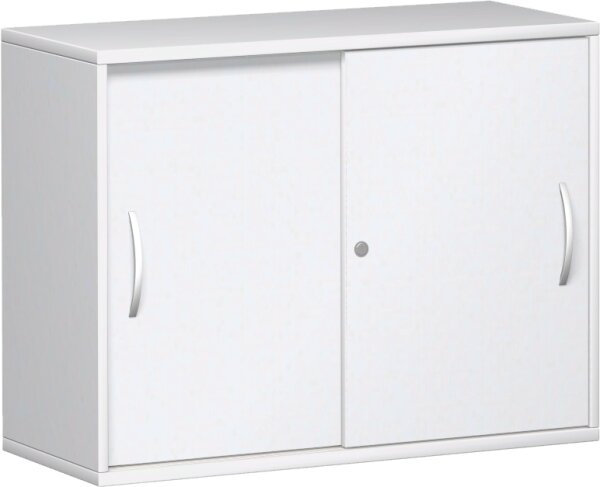 Schiebetürenschrank mit Mittelseite, 2 Dekor-Einlegeböden, abschließbar, 1000x425x768, Weiß/Weiß